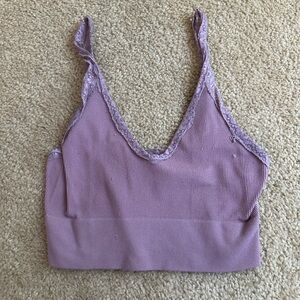 Lace-Trim Ribbed Bralette in Dusty Lavender